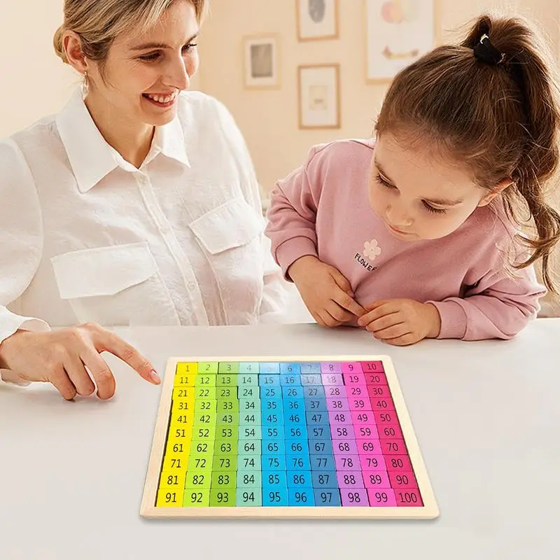 Blocos de Contagem de Madeira para Crianças, Puzzles Montessori, Matemática de Cem Pranchas, 1-100, Números Contando, Jogo Educativo