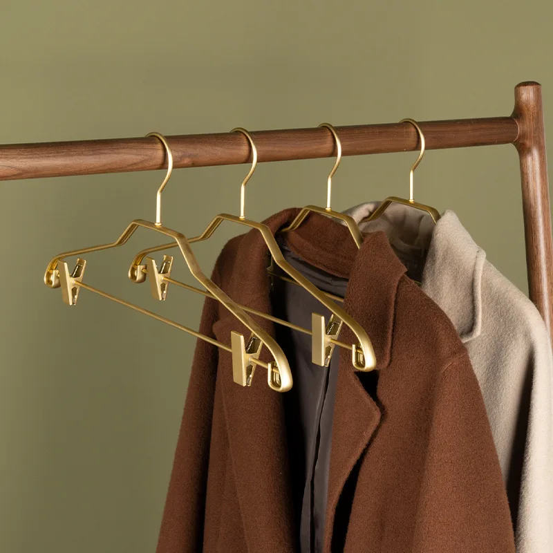 1pcs Gold Coat Hangers Solid Aluminum Alloy Seamless Matte Clothes Hanger Trousers Sweater Storage Racks Wardrobe Organizer