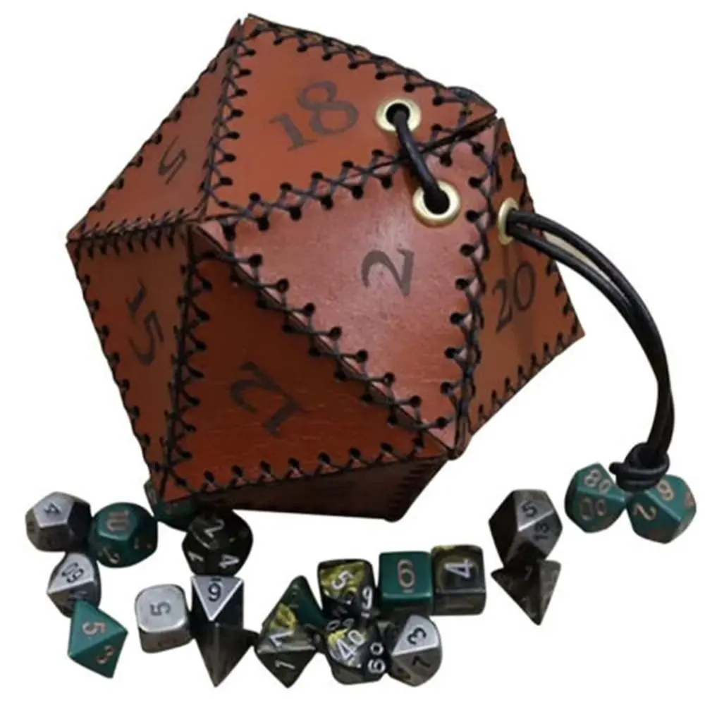 Bolsa de cuero para dados D20, juego de dados puntiagudos, adecuado para juegos de mesa RPG, laberinto temático, bolsa con cordón para D & d DND, 1