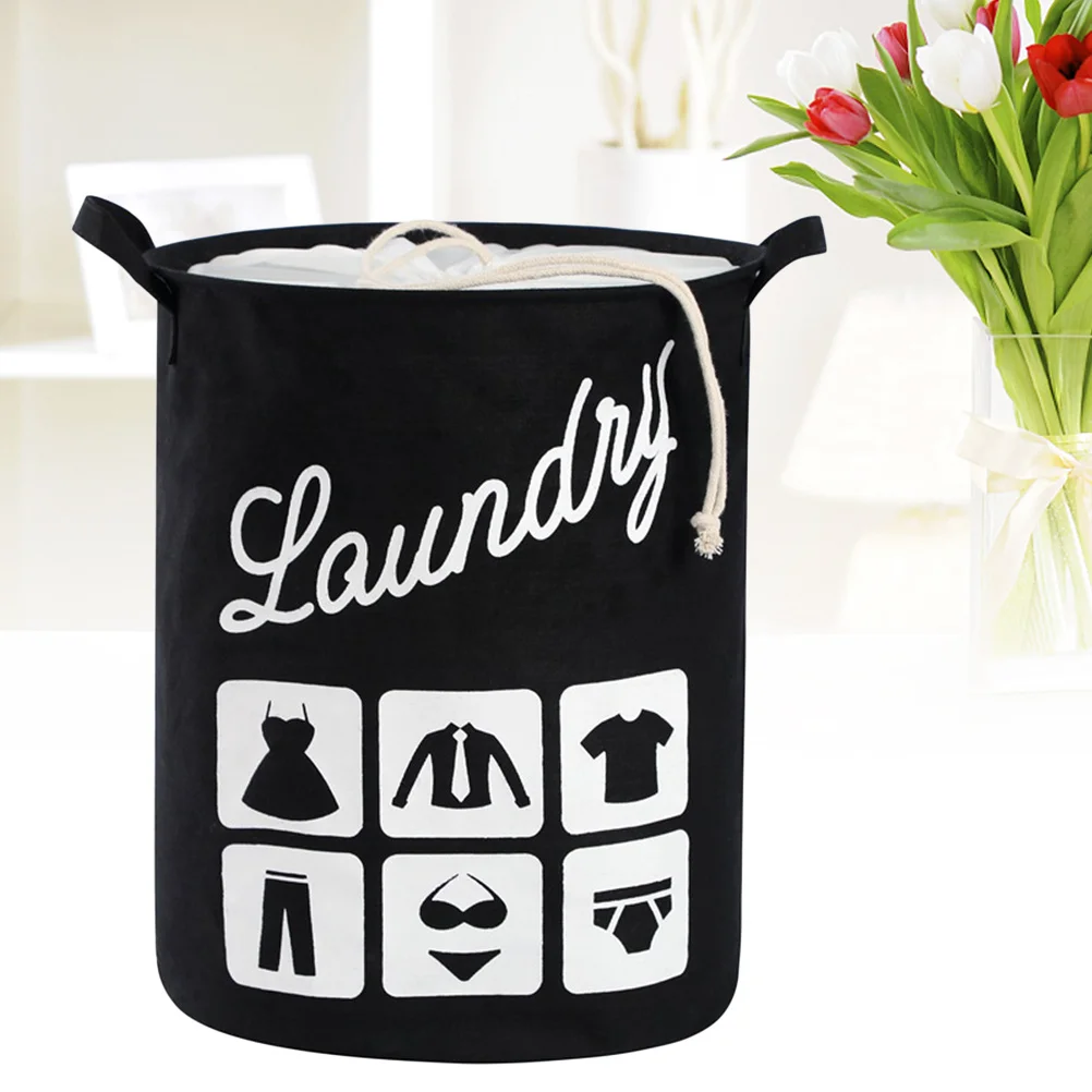 

Cotton Linen Laundry Basket Large Capacity Foldable Portable Dual Handle Dirty Clothes Organizer Storage Container Black