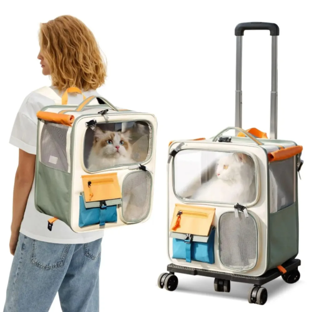 

Cat Carrier Backpack Universal Wheels Soft-Sided Portable Breathable Pet Travel Detachable Car Camping Outdoor Stroller
