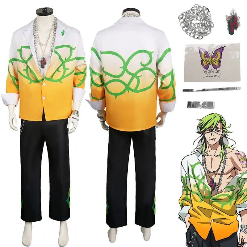 Anime Bucchigiri Cosplay Husk Costume Shirt Pants Chain Boys Men Adult Halloween Carnival Party Disguise Roleplay Suit