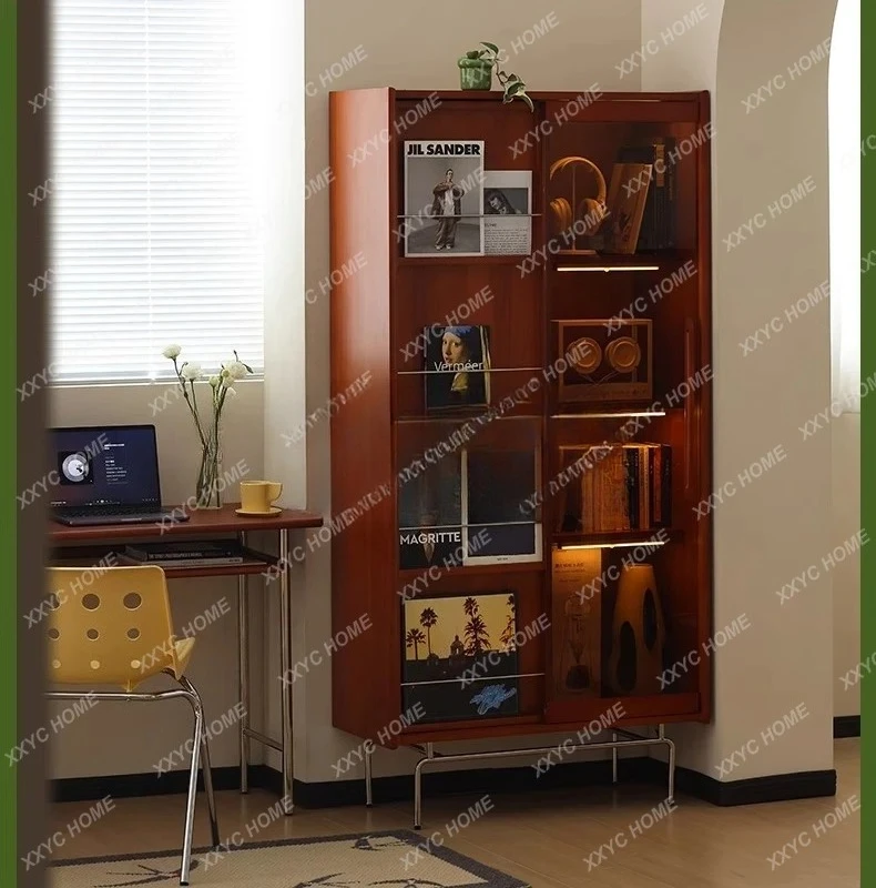 

smt1 Solid wood bookcase Household glass door Bookshelf Display cabinet Study magazine cabinet Locker