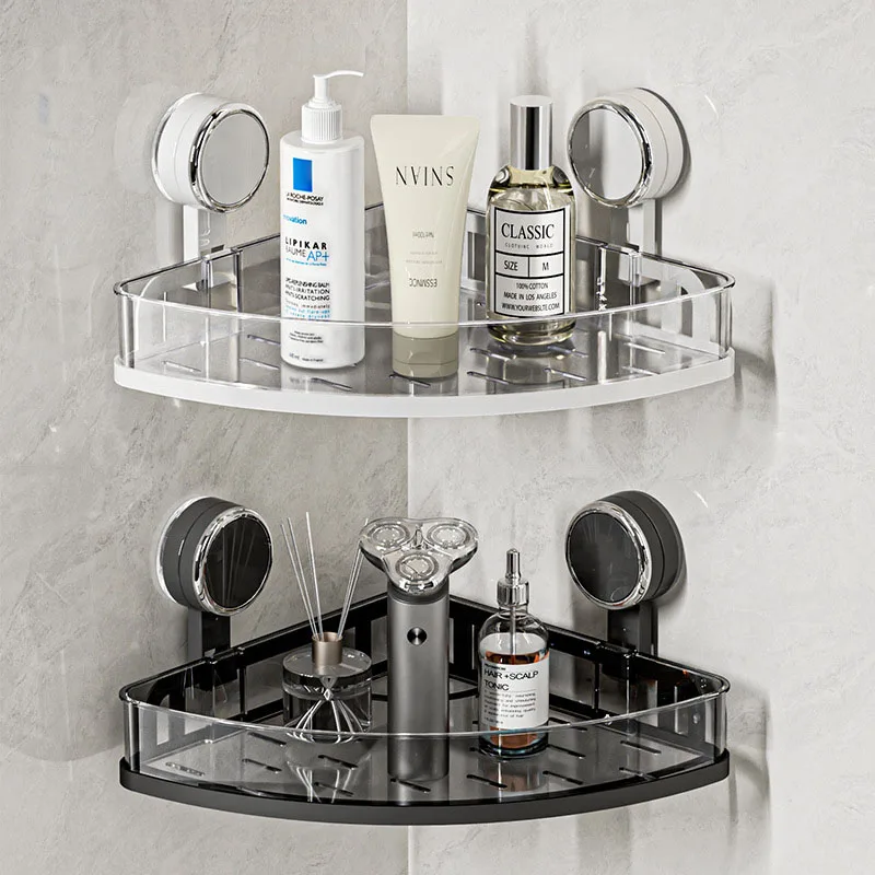 Dreieckiges Eckregal mit Saugnapf für das Badezimmer, Bohrfreie Wandmontage-Duschablage mit Abflusslöchern für Shampoo und Kosmetik