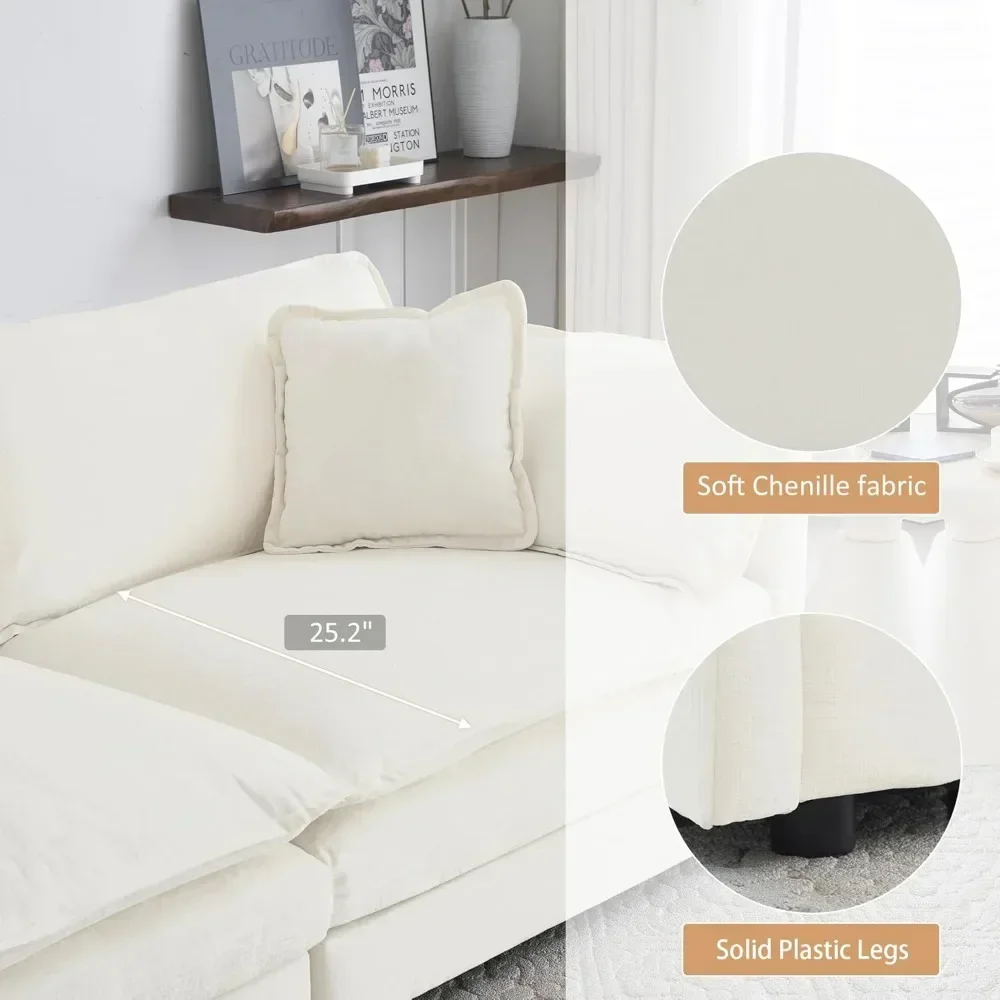 Sofá secional modular grande de 146 polegadas, sofá em nuvem, sofá grande em forma de U de chenille, sofá de assento profundo com chaise e almofadas reversíveis