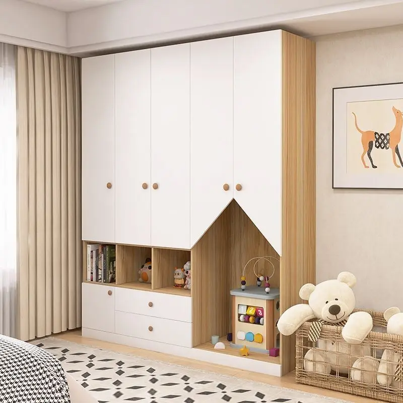 Children's wardrobe household bedroom cabinet against the wall solid wood storage boys and girls end of bed