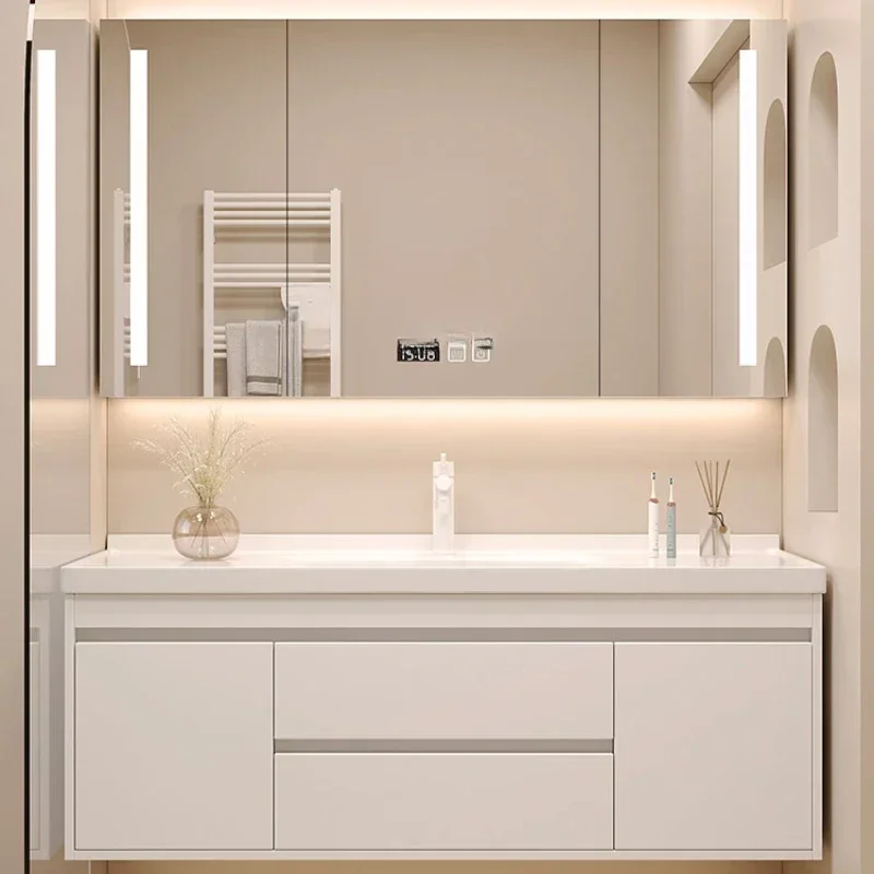 Cream Air Bathroom Cabinet Combination Washbasin Modern Simple Intelligent Bathroom Cabinets Corner Armadietto Furniture