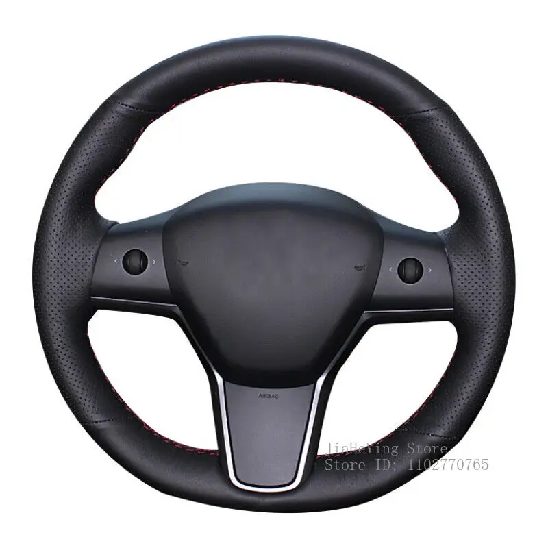 

Hand-Stitched Genuine Leather Steering Wheel Cover for Tesla Model 3 / Model Y Non-Slip Grip Interior Accessories