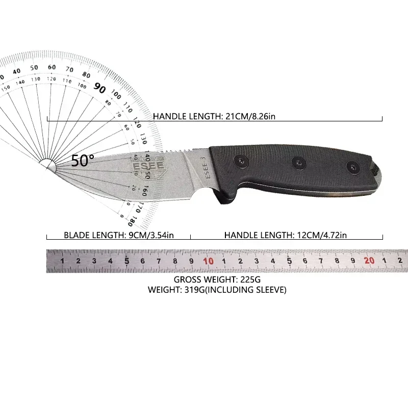 Nóż ze stałym ostrzem ESEE-3P Rowen taktyczny nóż outdoorowy Stonewashed czarny uchwyt EDC Camping piesze wycieczki polowanie ratownictwo nóż stały