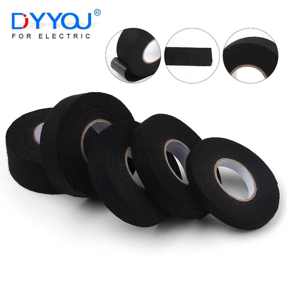 15M Width 9/15/19/25/32MM Black Adhesive Heat-resistant Cloth Tape Harness Strapping Cable Tapes For Car Cable Harness Wiring