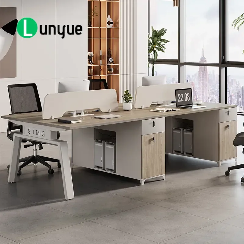 4 Person Office Desk Simple Staff Workstation Double Combination Table and Chair Set Modern Furniture for Workplace
