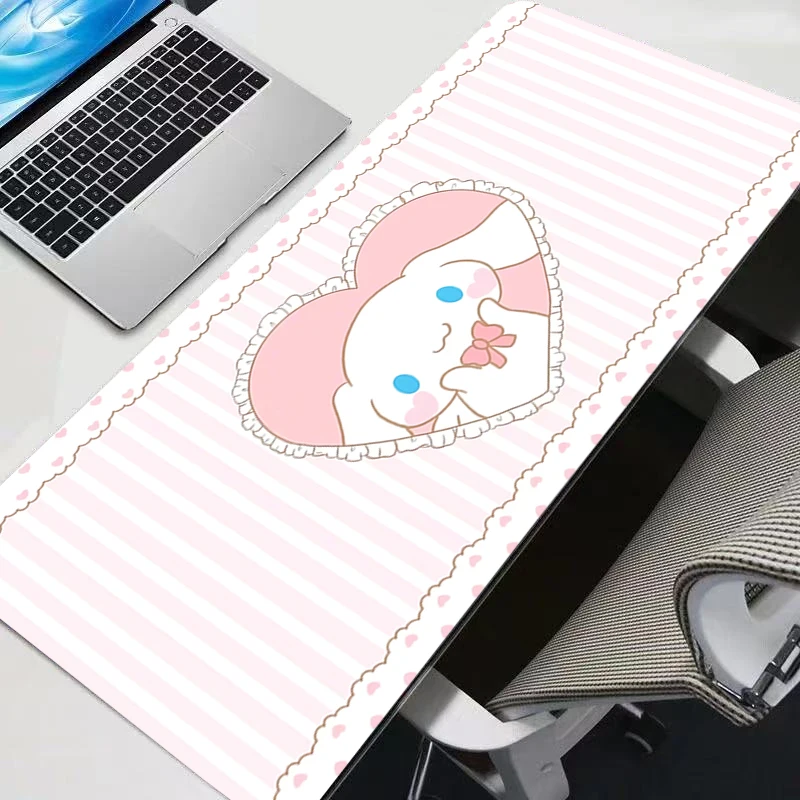

Large 90x40cm Mouse Pad Cinnamoroll Carpet Laptop Pc Gamer Keyboard Mat Locking Edge Mousepad Edge White Tassel Rubber Table Mat