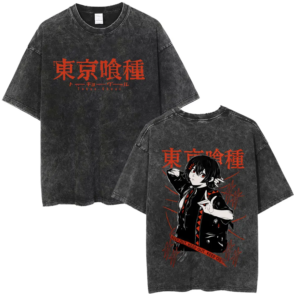 

Washed Vintage Anime Tokyo Ghoul T Shirt Cartoon Juzo Suzuya Graphic T-shirt Men Women Manga Retro Oversized T-shirts Streetwear