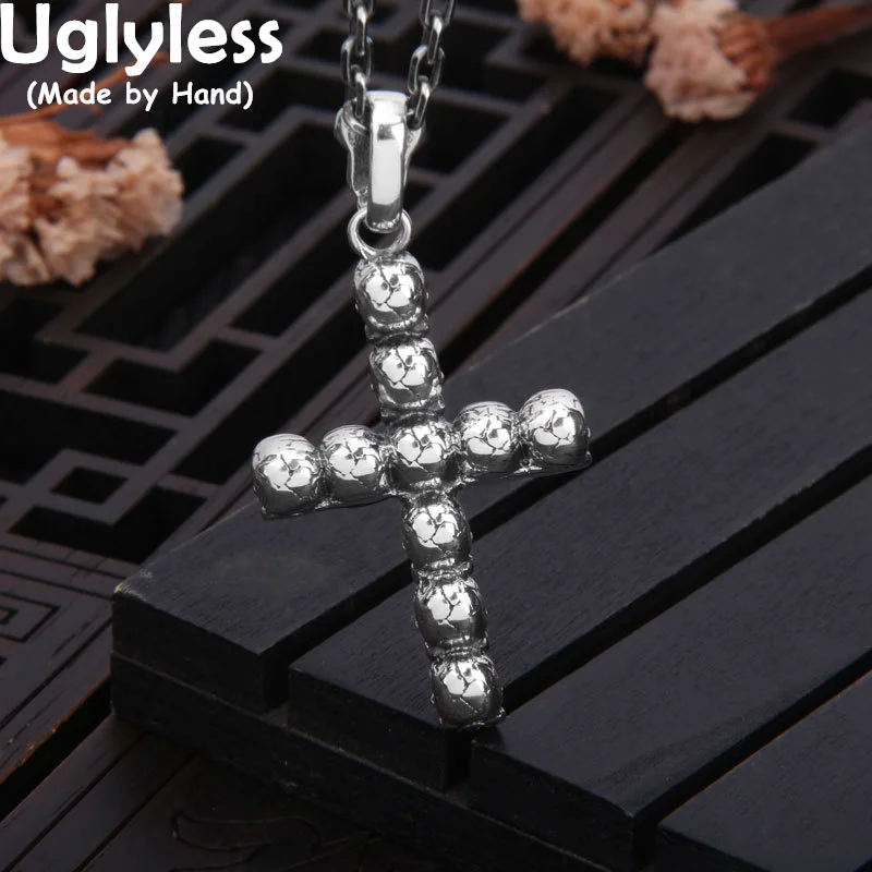 

Uglyless Cool Men's Skull Pendants Necklaces NO Chain Skeleton Heads Cross Necklace 925 Silver Gothic Jewelry Christian Gifts