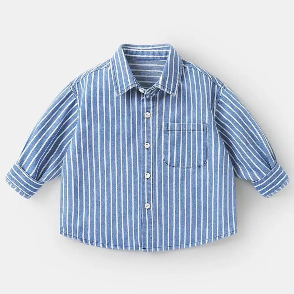 

Spring and Autumn Children's Denim Shirt 2026 New Boys' Baby Collar Striped Pure Cotton Shirt Coat Kids Jacket 90-140cm