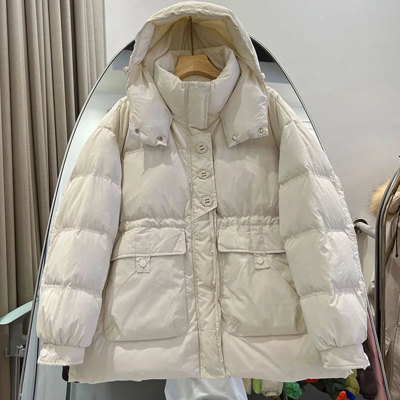 Cappotto da donna con temperamento con cappuccio da donna 2025 Nuovo piumino invernale addensato Piumino d'anatra bianco Piumini da donna tinta unita H557