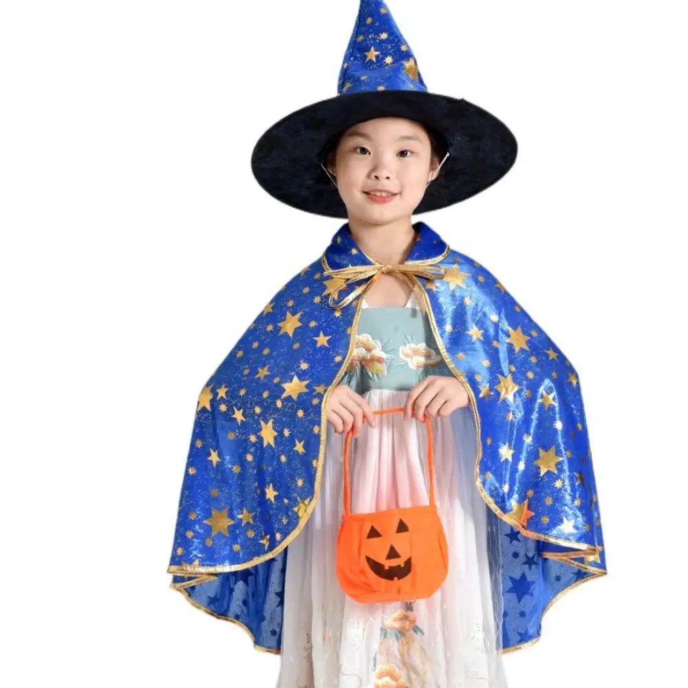 Ster Heksenmantel Cape met Hoed Vergulden Goochelaar Outfit Kids Halloween Mantel Sets Cosplay Kostuums Halloween Kleding