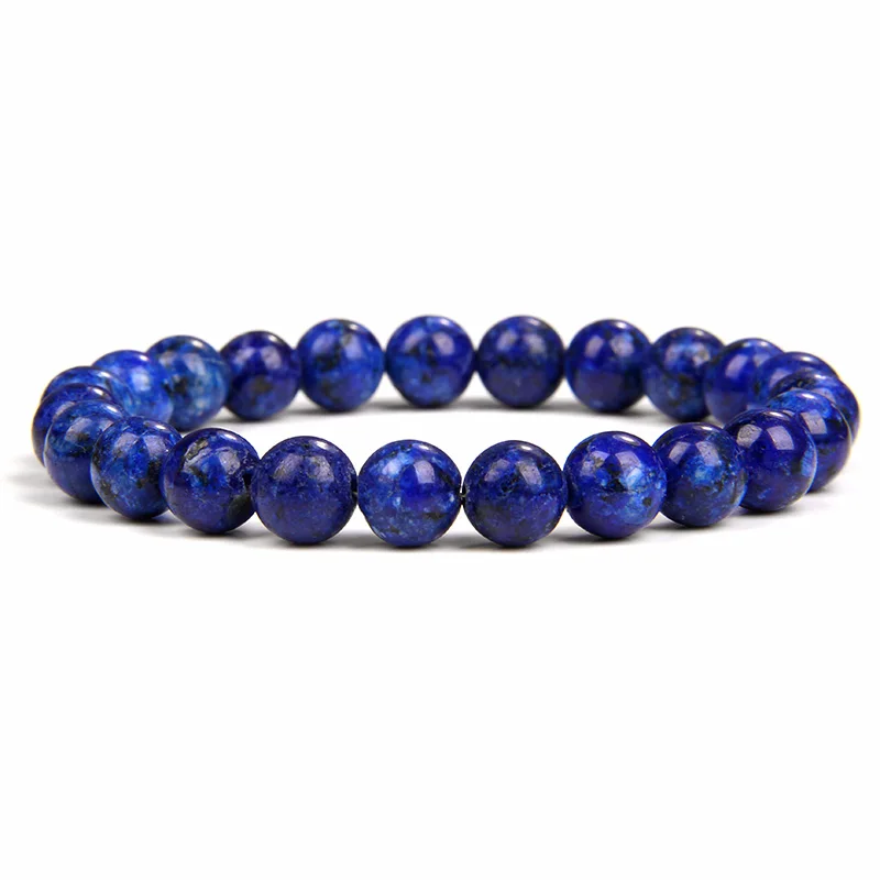 Blue Lapis Lazuli Bead Bracelet Simple 4/6/8/10MM Lapis Lazuli Stone Gem Elastic Bangle Party Friendship Jewelry Gift For Couple