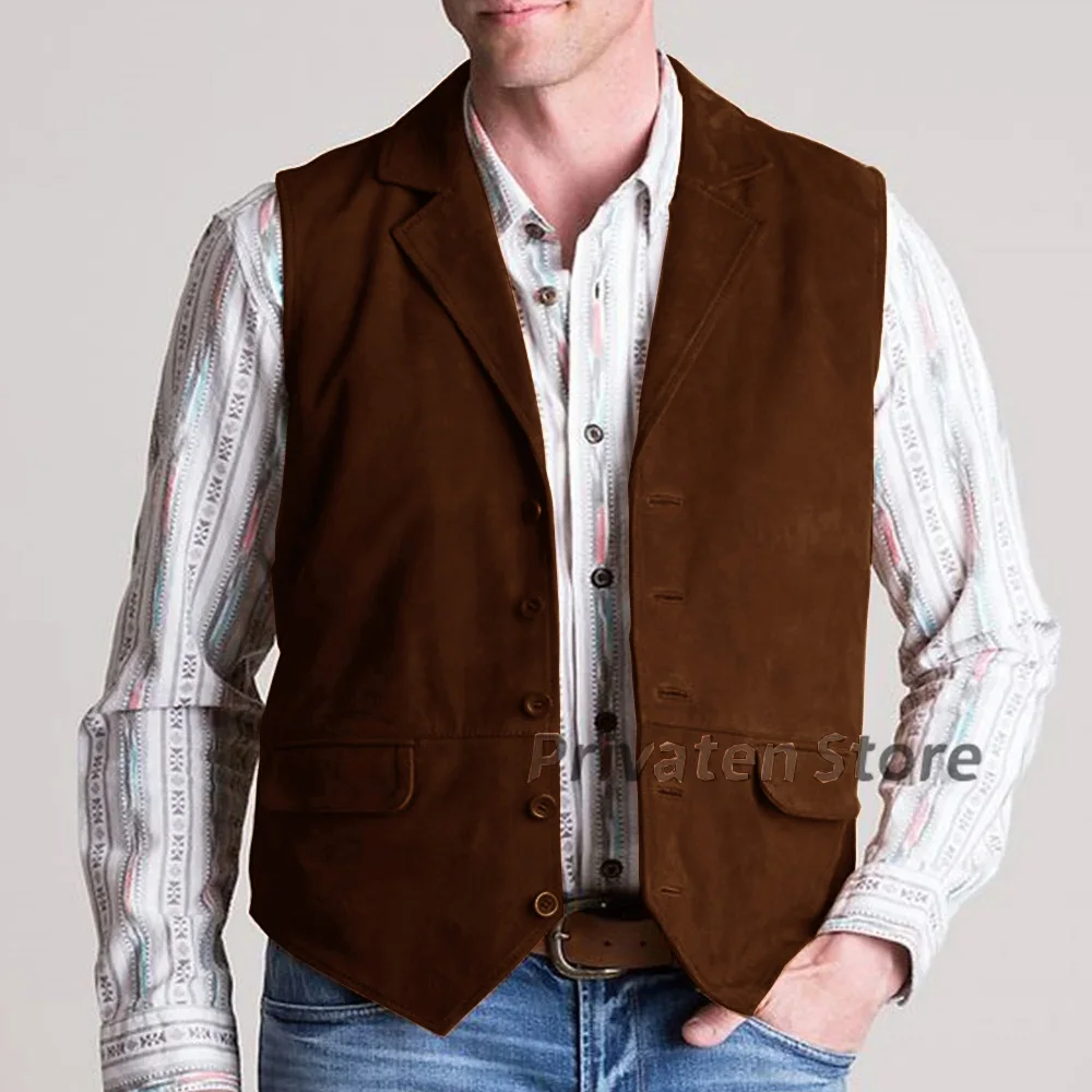 Heren Vest Suède Gekerfde Revers Single Breasted Casual Steampunk Jasje Plus Size Effen Knoop Vest Colete Masculino