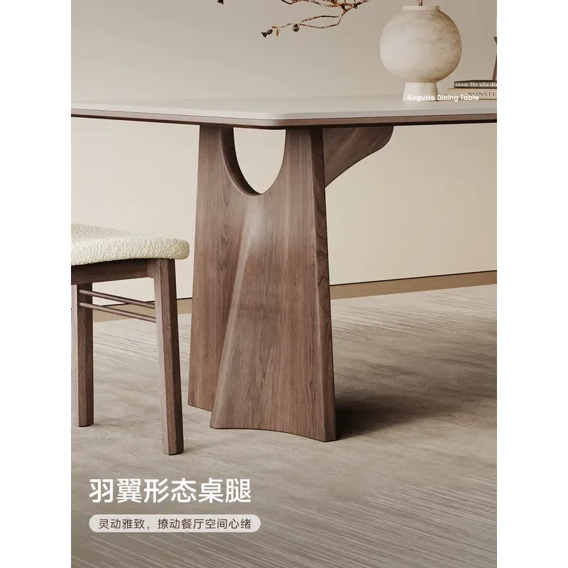 Pure white rock slab dining table rectangular household simple modern 2026 new Italian light wabi sandy wind solid