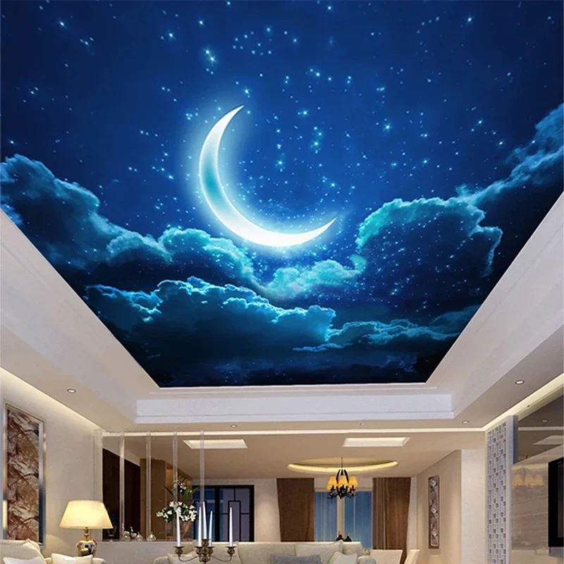 Custom Mural Wallpaper 3D Moon Starry Sky Landscape Fresco Living Room Bedroom Hotel Ceiling Mural Creative Art Papel De Parede