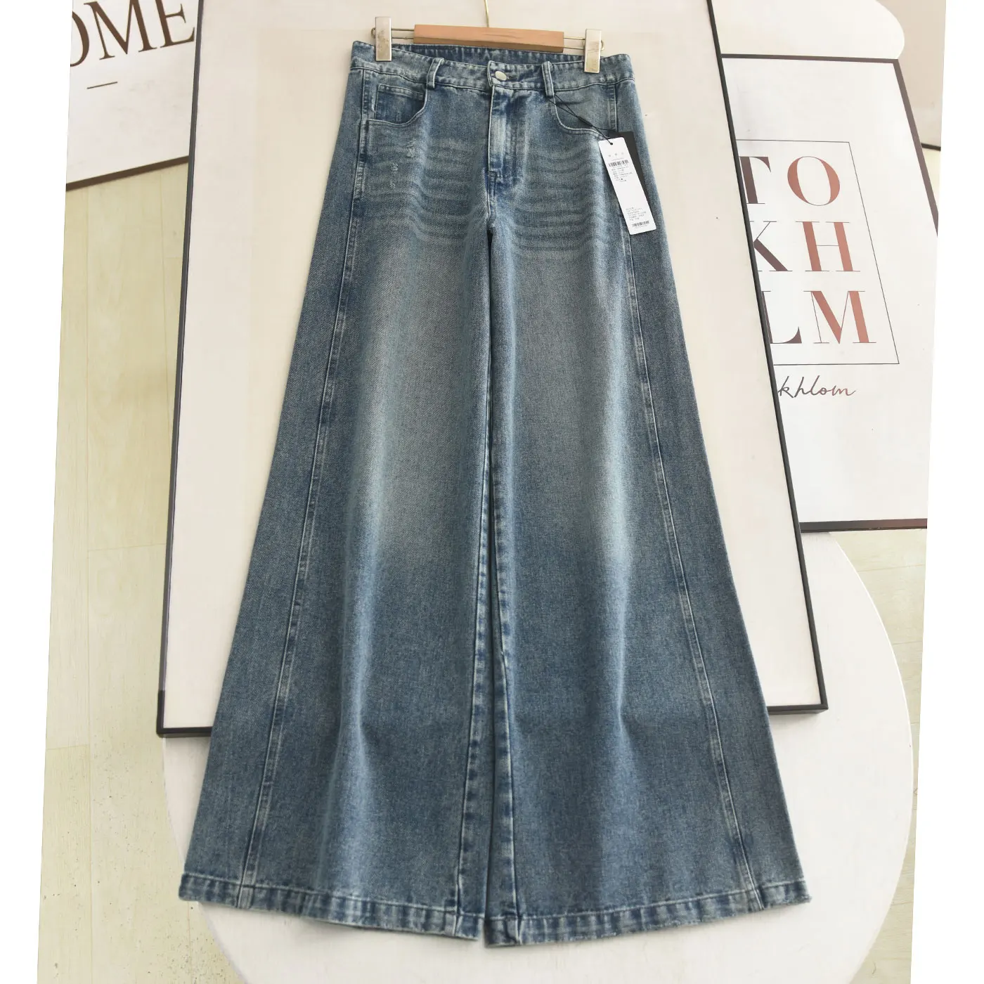 

Elegant High Waist Straight Leg Blue Denim Pants Floor Length Slimming Versatile Women's Spring Summer Fashion Casual Trousers