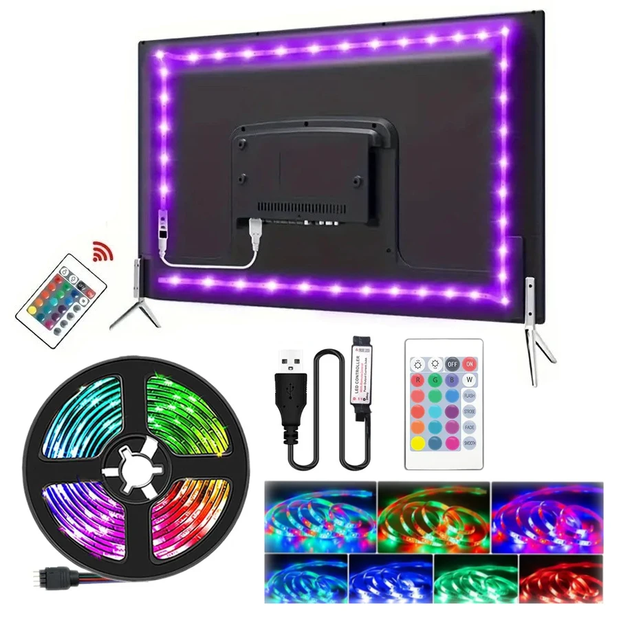 LED Lights For TV Background Lighting IR Remote Control USB LED Strip 2m 2835 RGB Lights Home Party Decoration Flexible Ribbon