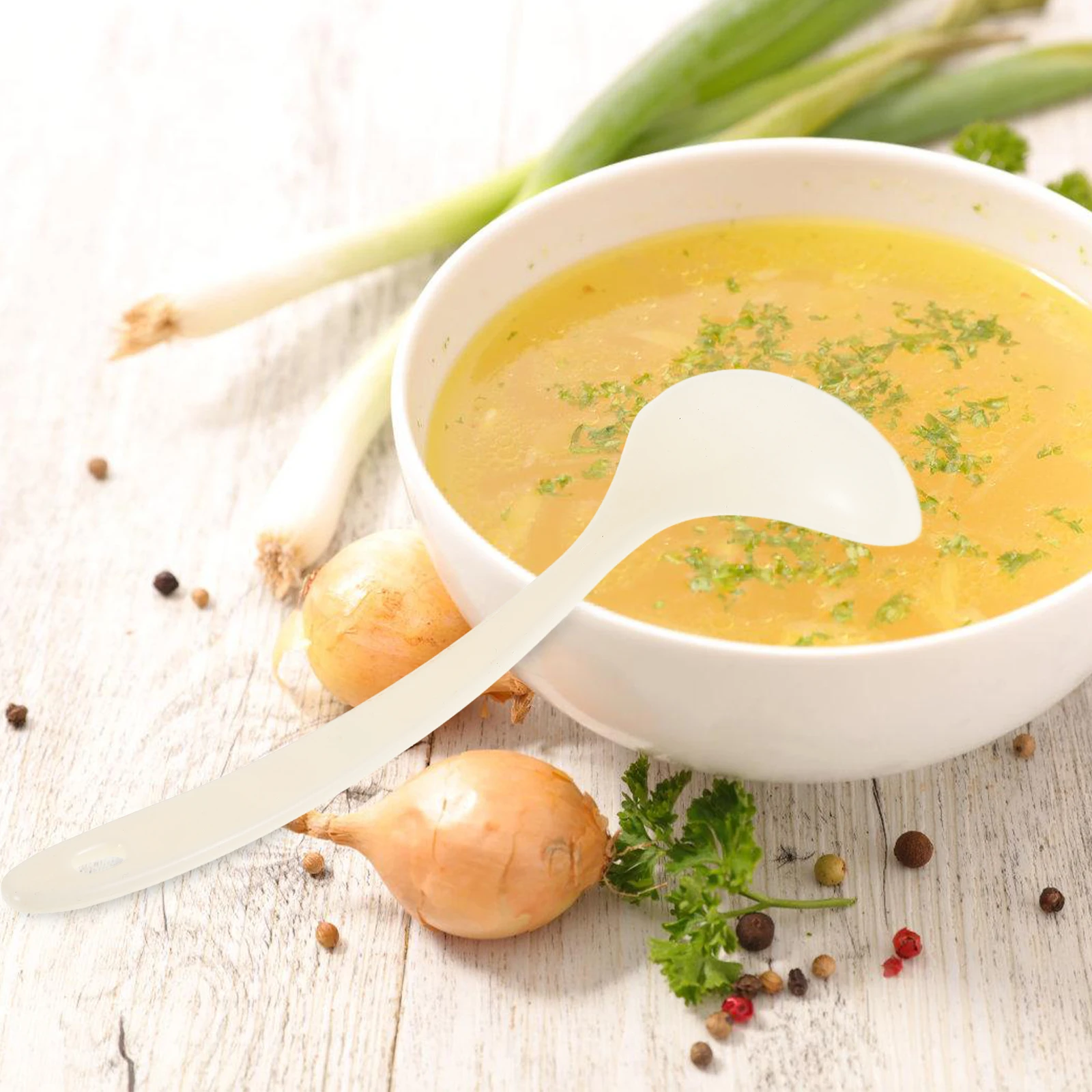 

10pcs Plastic Soup Spoon Long Handle Porridge Spoon Kitchen Supply Pp Mixing Spoons Hot Pot Ramen Rice Spoons Home Use