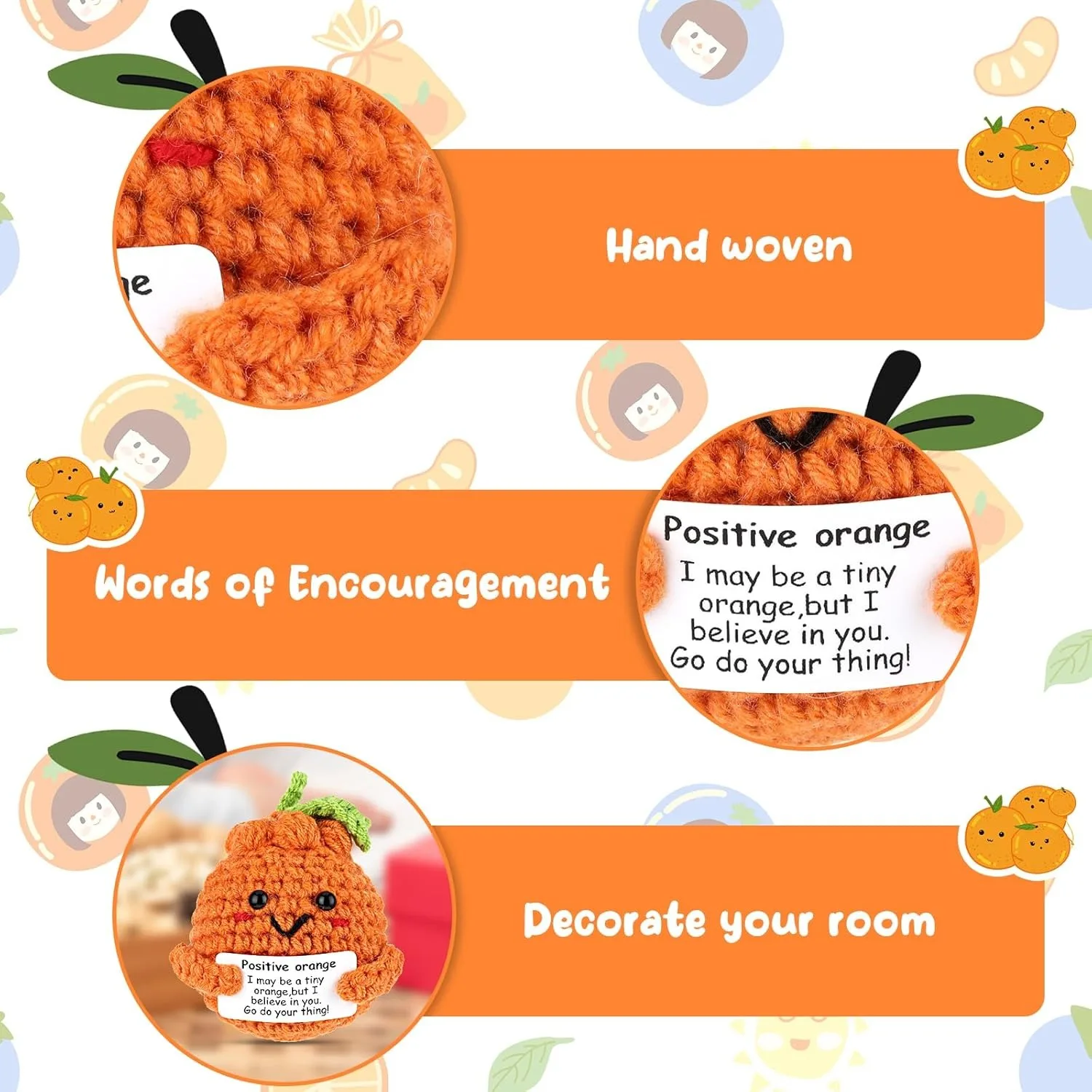 1pc Creative Crocheted Plush Desktop Decorations, Emotional Support Creative Gifts with Greeting Cards, Handmade Positive Room Plush Decorations, Room Desktop Fun Ornaments, Suitable for Festivals, Birthdays