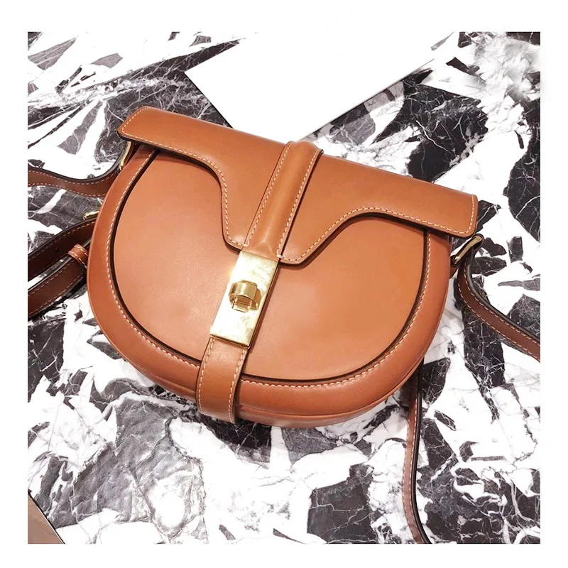 New Fashion Semicircle Saddle Cow Leather Small Bag Women Famous Luxury Brand Saddle Designer Lock Shoulder Crossbody Mini Bag