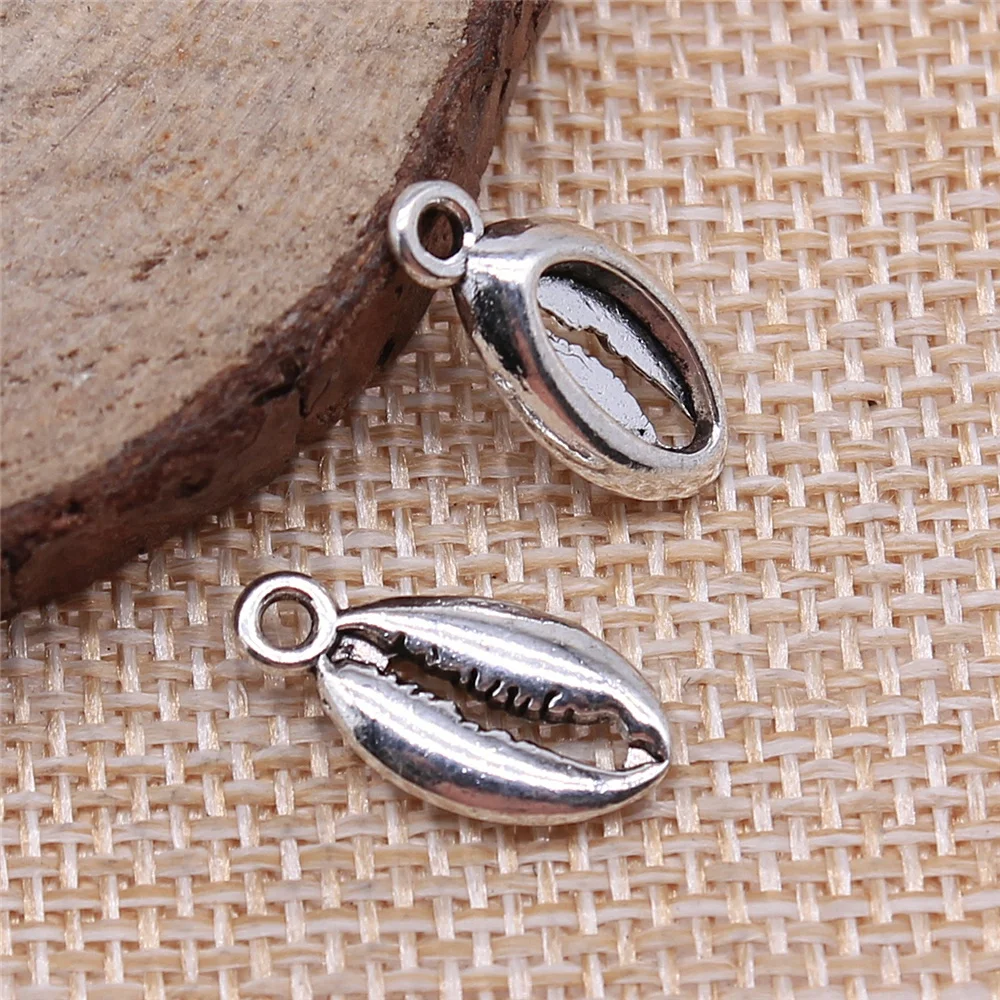 200pcs 17x8mm Cowrie Shells Charm Shell Charm Jewelry Making Antique Silver Color Conch Shell Charms Wholesale