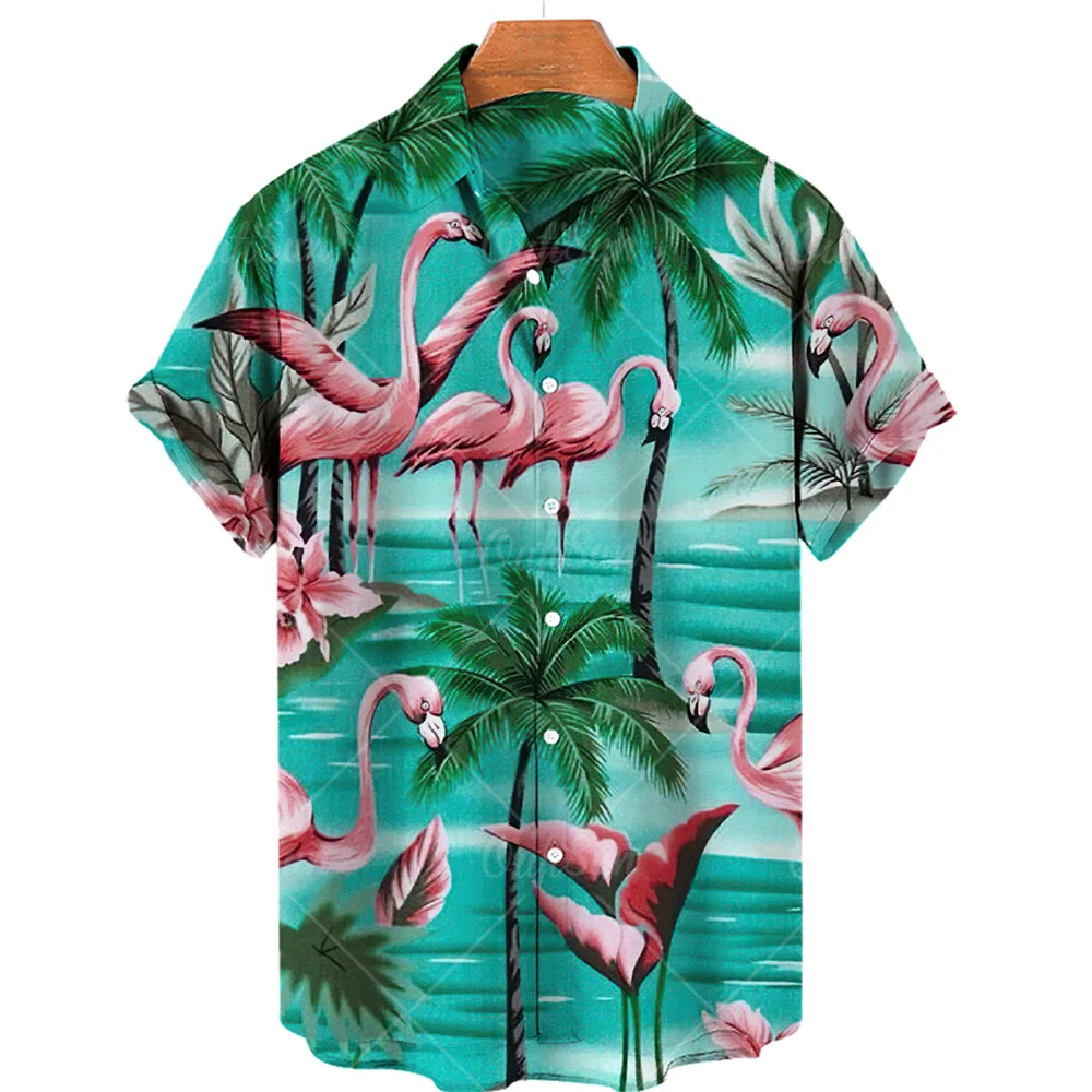 Floral Hawaiian Shirt Flower 3d Printed Shirts Men\'s Beach Blouse Men\'s Vocation Lapel Shirts Cuba Camisas Clothing Flamingo