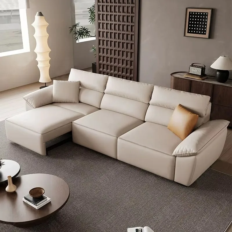 Modern Luxury 3-Seat Electric Recliner Leather Sofa Set Convertible Extendable Trolley Remote Control for Living Room Wood Frame
