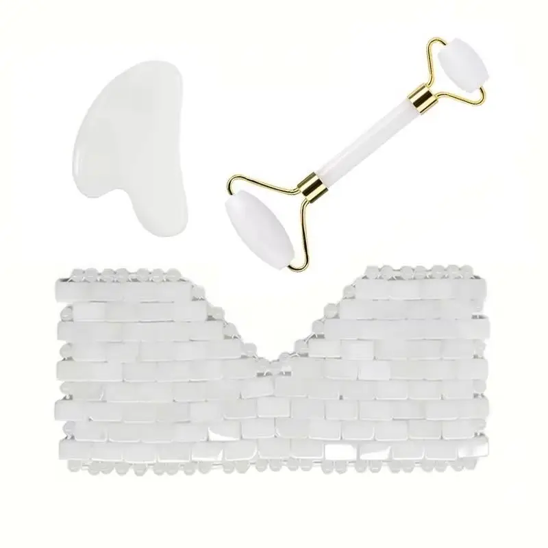 Cold Therapy White Jade Eye Mask Roller Gua Sha Jade Massager For Face Lifting Anti Aging Beauty Skin Care Massage Tools