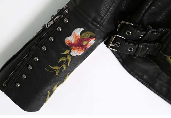 Women's Graffiti Rivet Leather Jacket, Punk Rock Jacket, Fashionable Motorcycle Jacket, Zipper embroidered leather jacket