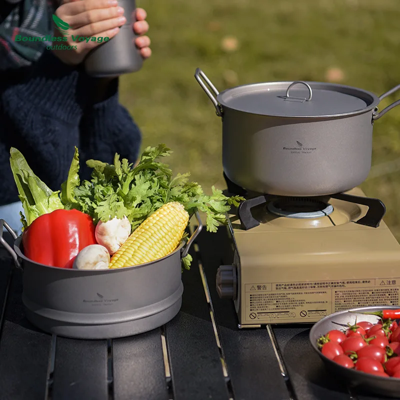 Pure Titanium Soup/Steamer Set, High-Capacity Lightweight, Portable And Healthy, Outdoor Camping, Picnicking,Cooking Utensils