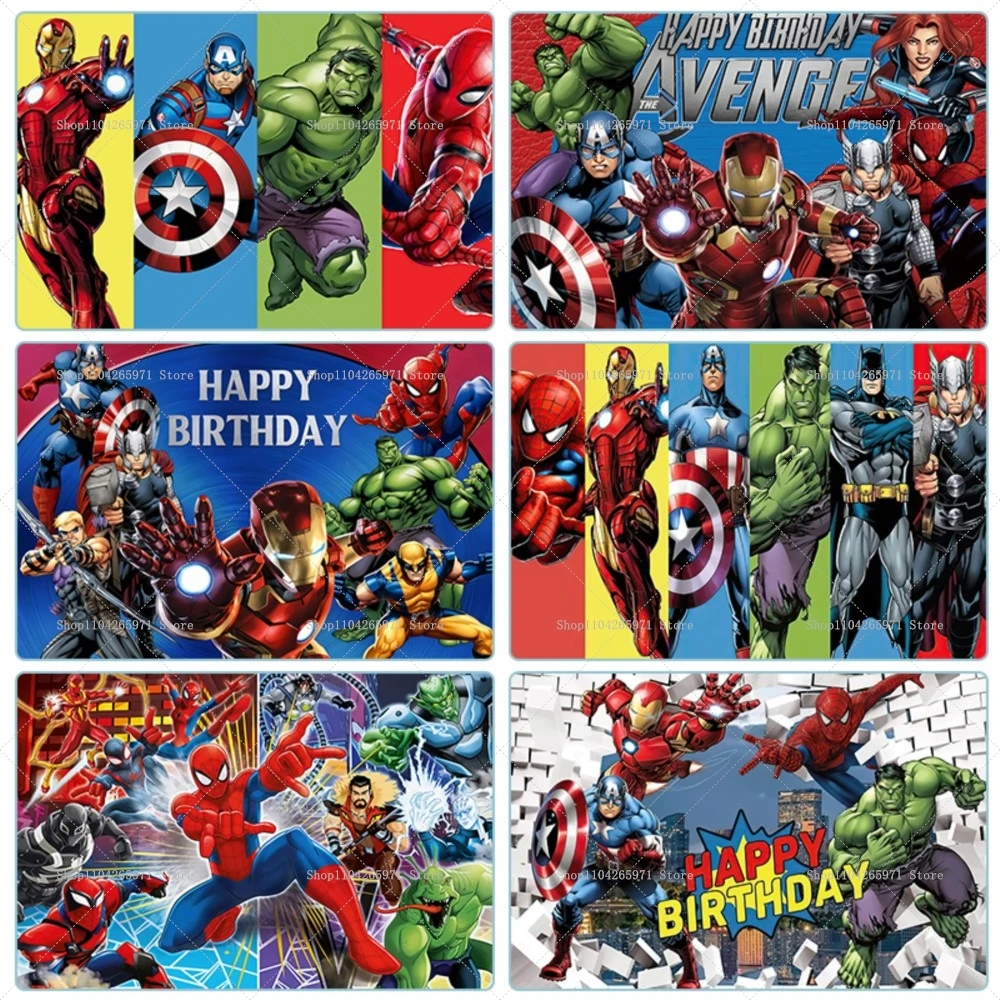 Marvel super-héros toile de fond Avengers Iron Man Spiderman fête d'anniversaire bannière photographie pour enfants anniversaire garçons décorations de fête
