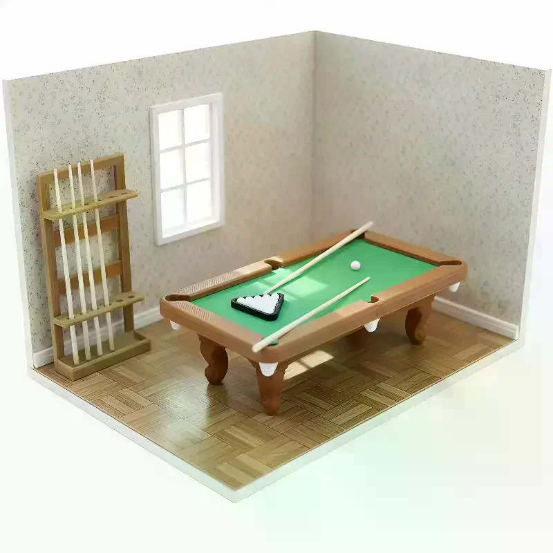 Dollhouse Miniature Billiard Table 1 Set 112 Pool Table Kit with Cue Rack for Kids Pretend Game Scene Decor