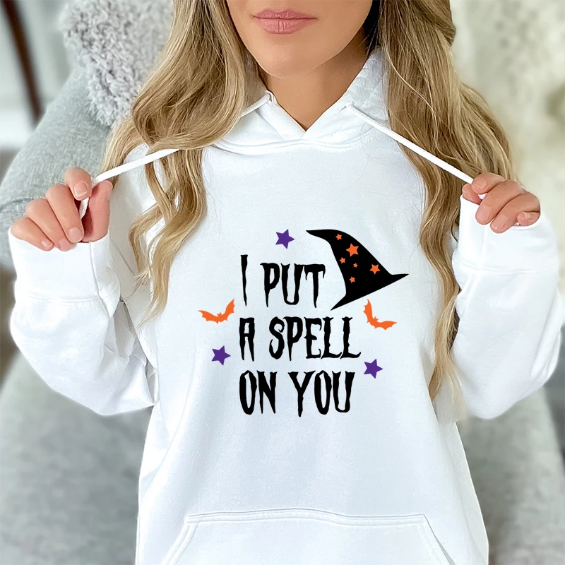 

Halloween Witch Gift Sweatshirt Hoodie I Put A Spell on You Graphic Sweatshirts Women Halloween Witchy Classic Pullover Hoodie