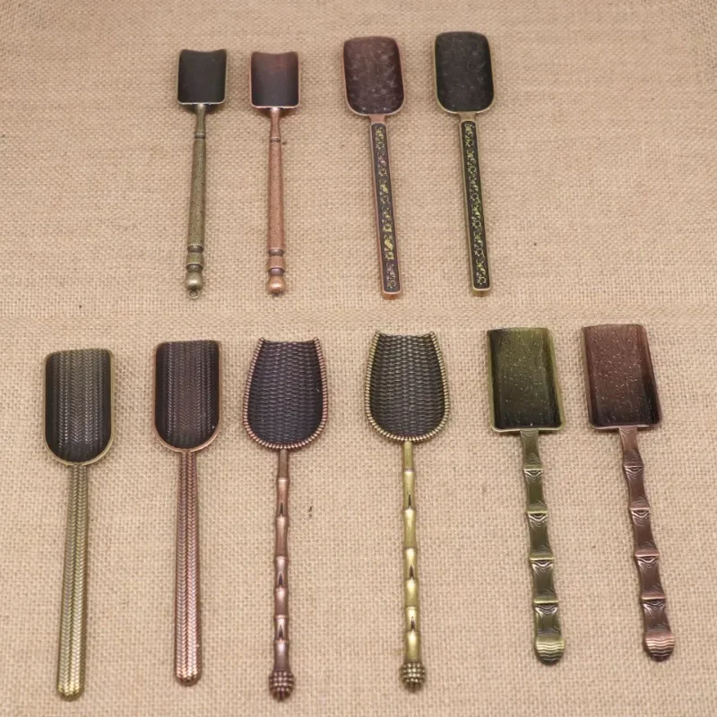 Retro Metal Chinese Tea Scoop Spoon Copper Teaspoon Bamboo Shape Tea Set Shovel Kongfu Tea Ceremony Utensils Accessory Tool