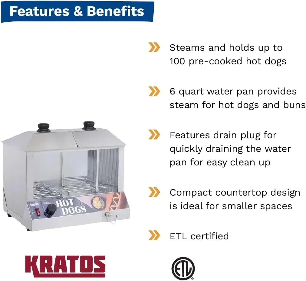 Vaporizador elétrico de cachorro-quente de bancada, mercadicionador comercial de cachorro-quente/cozinho, comporta 100 cachorro-quente e 48 pães, aço inoxidável, 120V,