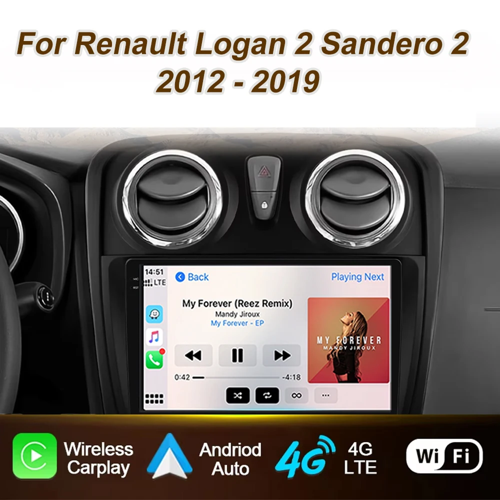 

9" Car Radio For Renault Logan 2 Sandero 2 2012 - 2019 Android Auto Multimedia GPS Navigation Player Video 2din DVD Screen WIFI
