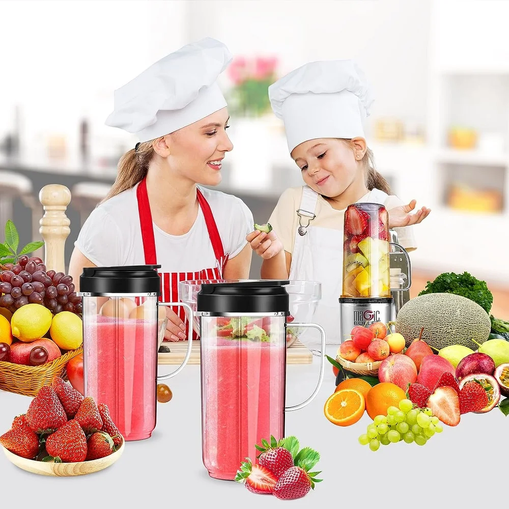 2PCS Tall 22oz Cup with Flip Top To-Go Lid with Handle Compatible with Magic Bullet 250W MB1001 Blender Juicer Mixer Accessories