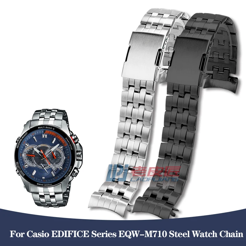 

For Casio EDIFICE Series EQW-M710 Men's Precision Stainless Steel Watch Chain Curved End Mouth Metal Watch Bracelet Strap 22mm