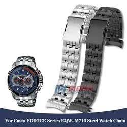 For Casio EDIFICE Series EQW-M710 Men's Precision Stainless Steel Watch Chain Curved End Mouth Metal Watch Bracelet Strap 22mm