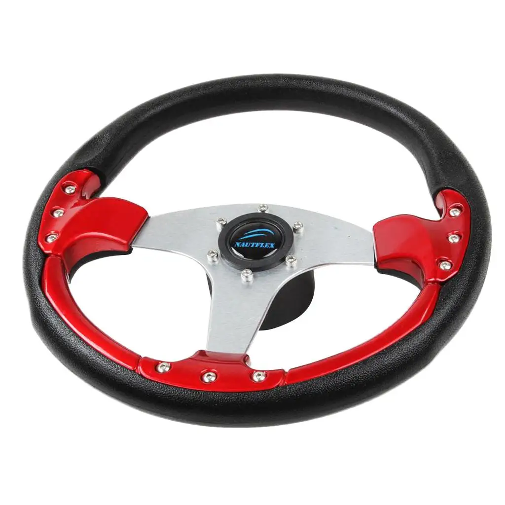 Boat Steering Wheel w/ Polished Chromed 3 Spoke & Center Inserts Keyed Hub