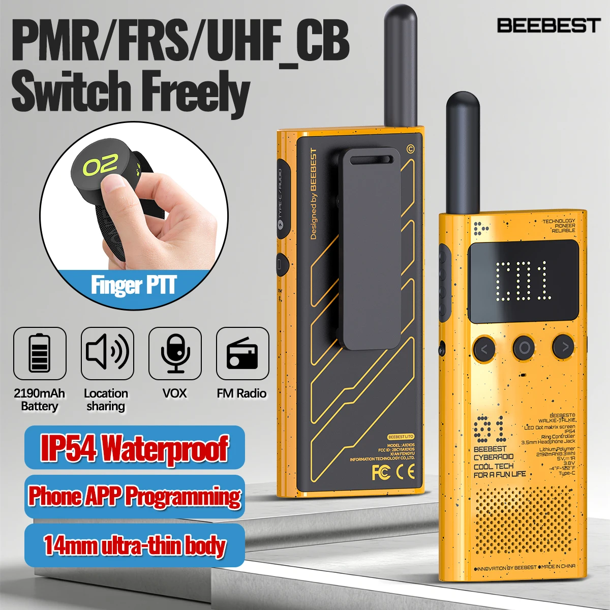 beebest-a101os-lito-walkie-talkie-ultra-thin-pmr-frs-uhf-finger-ptt-bluetooth-programming-waterproof-ham-radio-for-camping