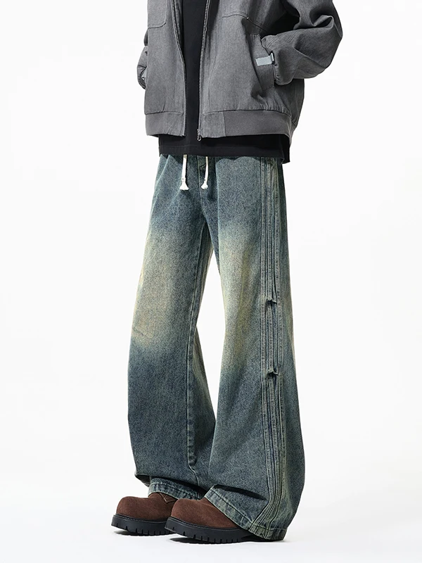 

Retro Washed Men's Jeans Straight Leg Loose Fit Casual Spring New Style American Trendy High Street Cotton Denim Pants