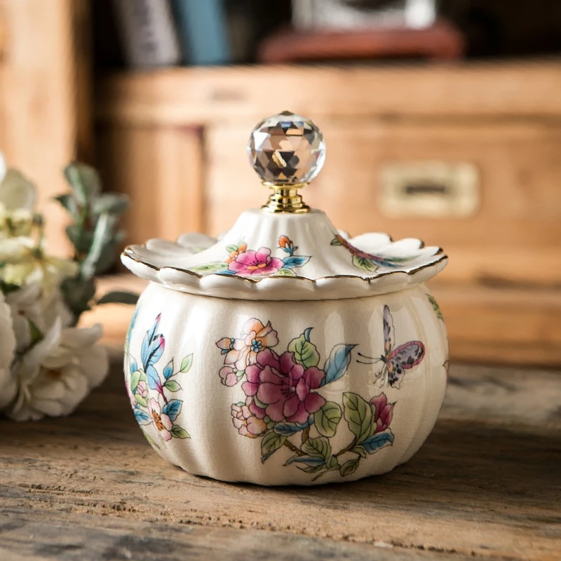 

American Creative Ceramic Retro Jewelry Box Storage Jar Snacks Candy Storage Jar European Pumpkin Storage Box Home Decoration
