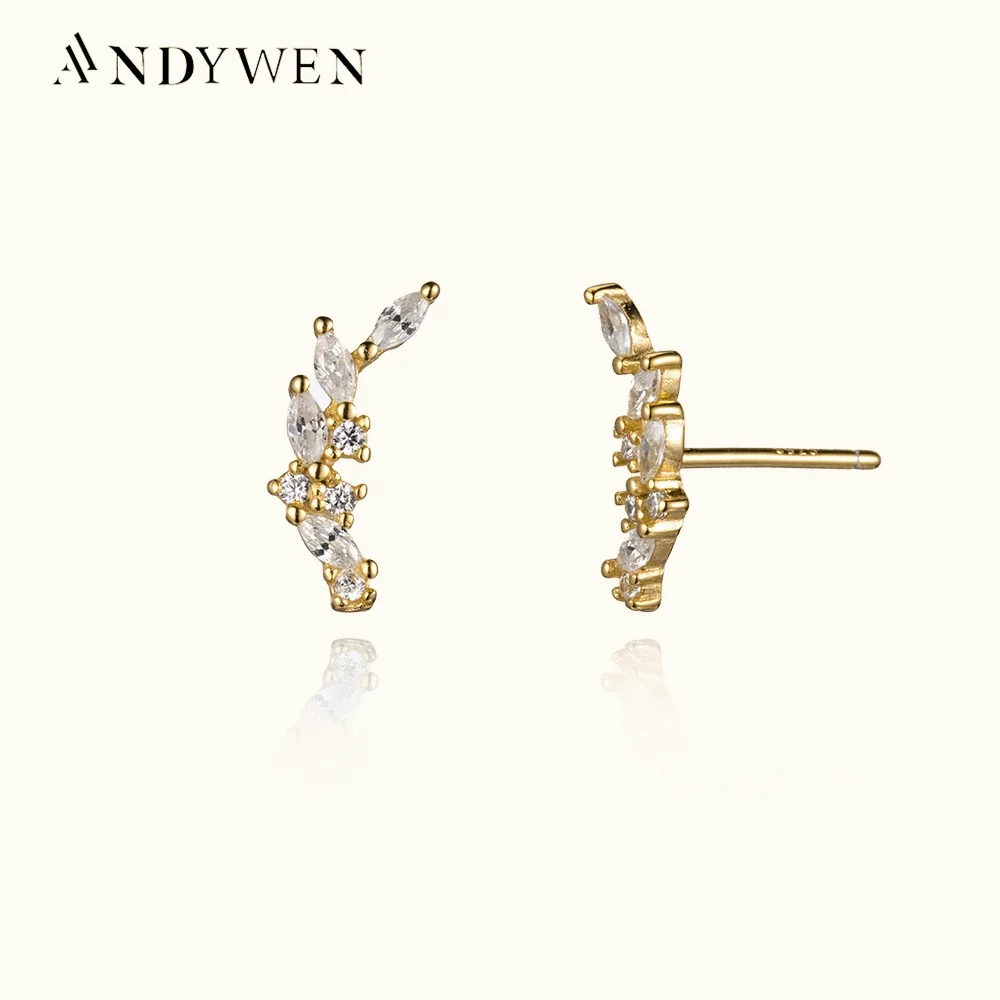 

ANDYWEN 925 Sterling Silver Gold Wing CZ Zircon Stud Earring Piercing Pendientes Luxury Fine Jewelry 2022 Rock Punk Clips